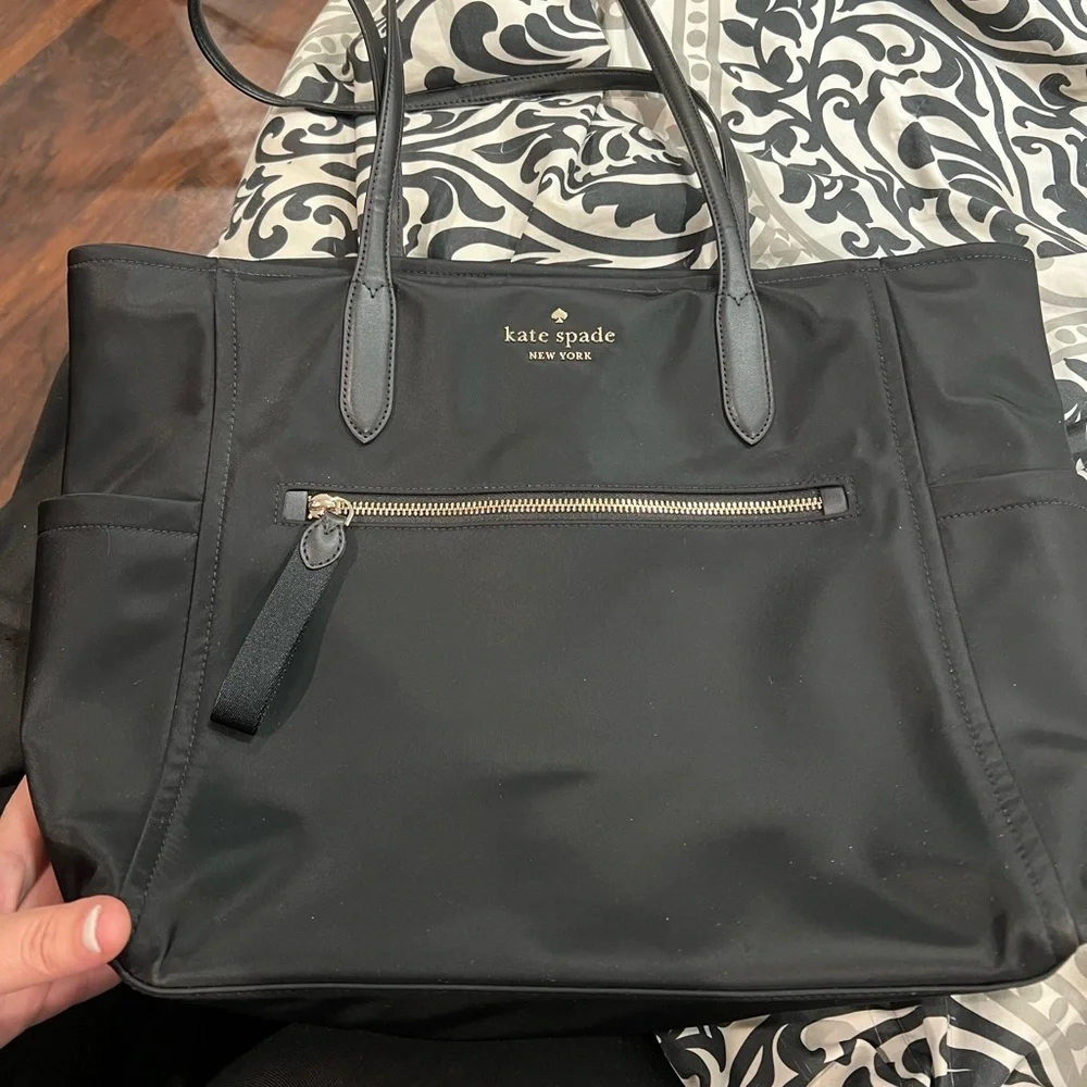 kate spade black nylon tote with gold hardware